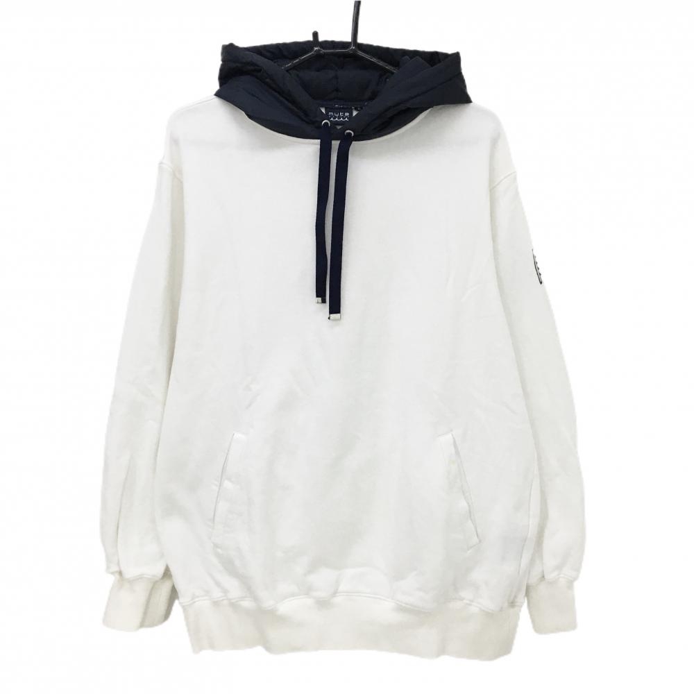 ムータマリン パーカー 白×ダークネイビー フード中綿 スウェット  メンズ 6(L) ゴルフウェア 2024年モデル muta