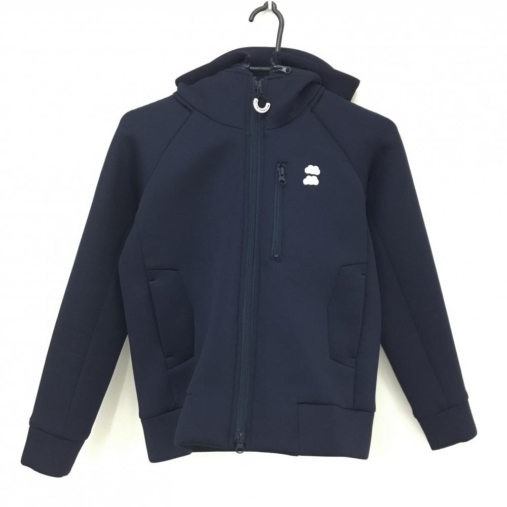 【超美品】ムータマリン ジップパーカー ネイビー バックロゴ つば付フード着脱可 レディース 0 ゴルフウェア muta
