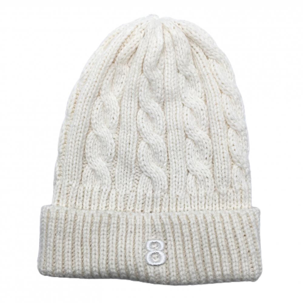 【超美品】ムータ ニット帽 アイボリー ケーブル編み アクリル100％ レディース FREE ゴルフウェア muta