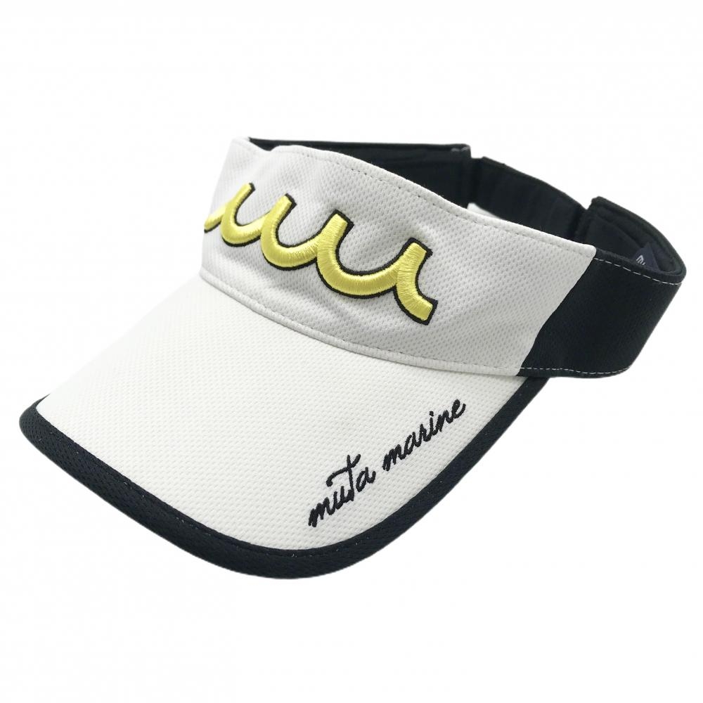 【美品】ムータマリン サンバイザー 白×黒 立体ロゴイエロー  57～59cm  ゴルフウェア muta