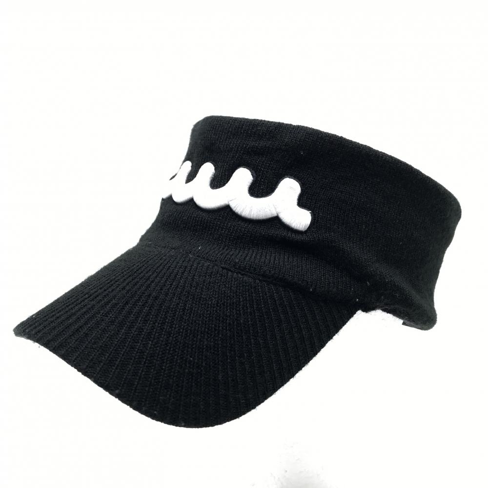 ムータマリン ニットサンバイザー 黒×白 立体ロゴ刺しゅう 裏フリース