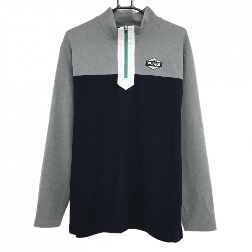 【超美品】ピン ブルゾン ネイビー×グレー 起毛素材 ハーフジップ  メンズ 3L ゴルフウェア 大きいサイズ PING