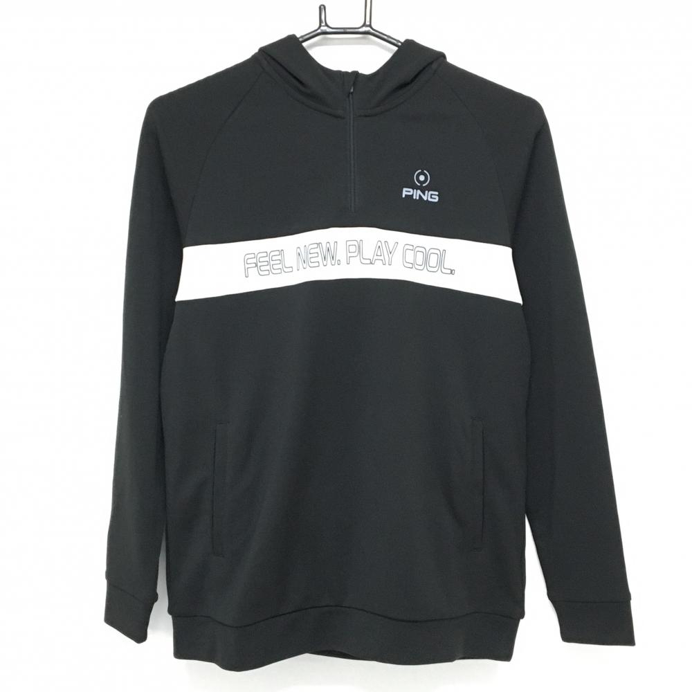 【新品】ピン フード付長袖シャツ 黒×白 胸元切替 ハーフジップ  レディース M ゴルフウェア PING