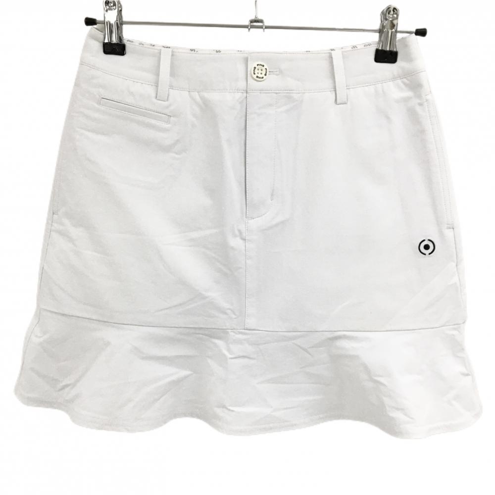 【美品】ピン スカート 白×黒 ロゴ刺しゅう ストレッチ  レディース S ゴルフウェア PING