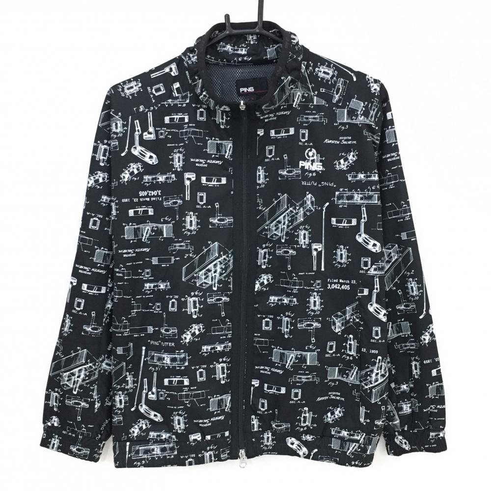 【超美品】ピン ジャケット 黒×白 総柄 メッシュ裏地  レディース L ゴルフウェア PING