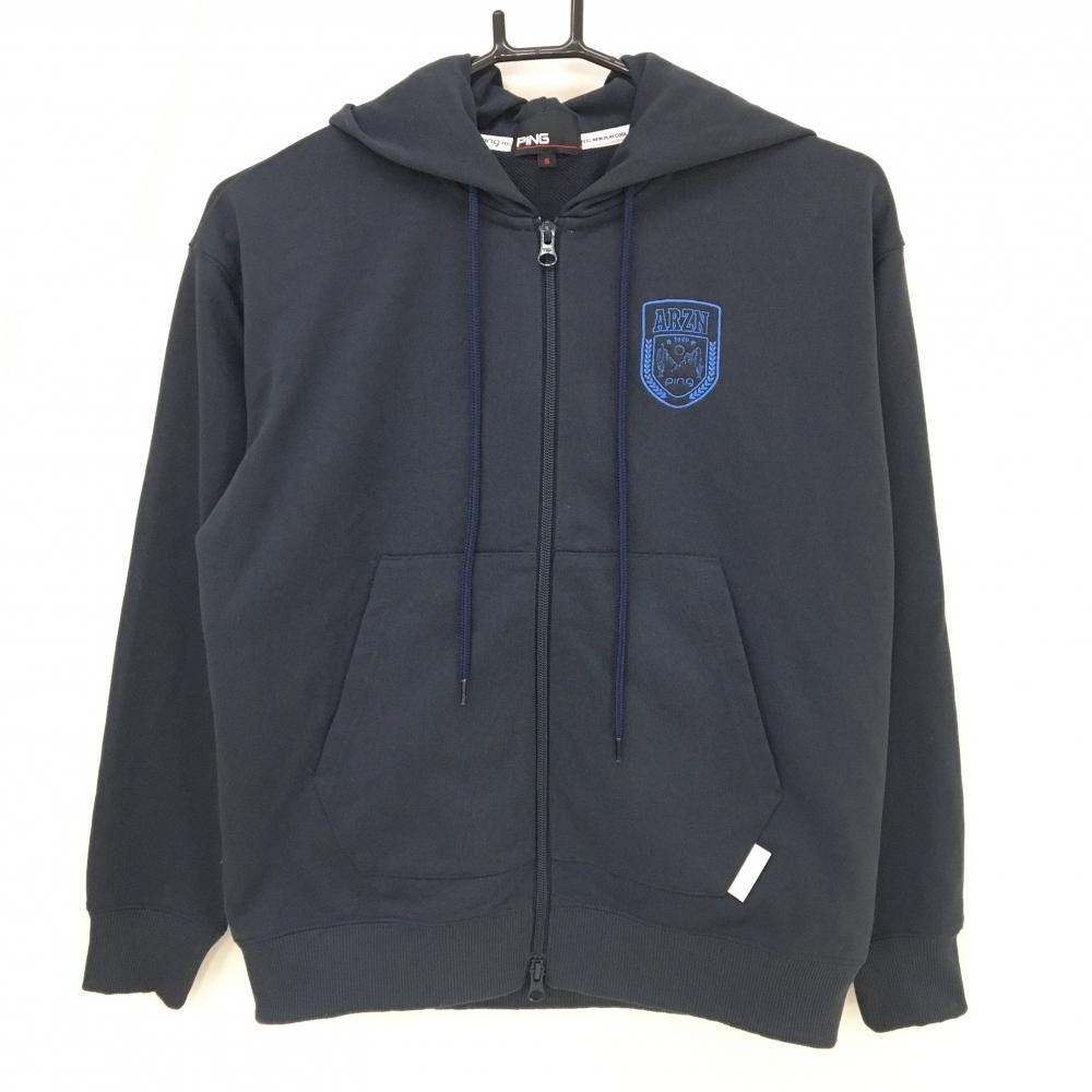 【超美品】ピン ジップパーカー ダークネイビー×ブルー バックプリント レディース S ゴルフウェア 2025年モデル PING