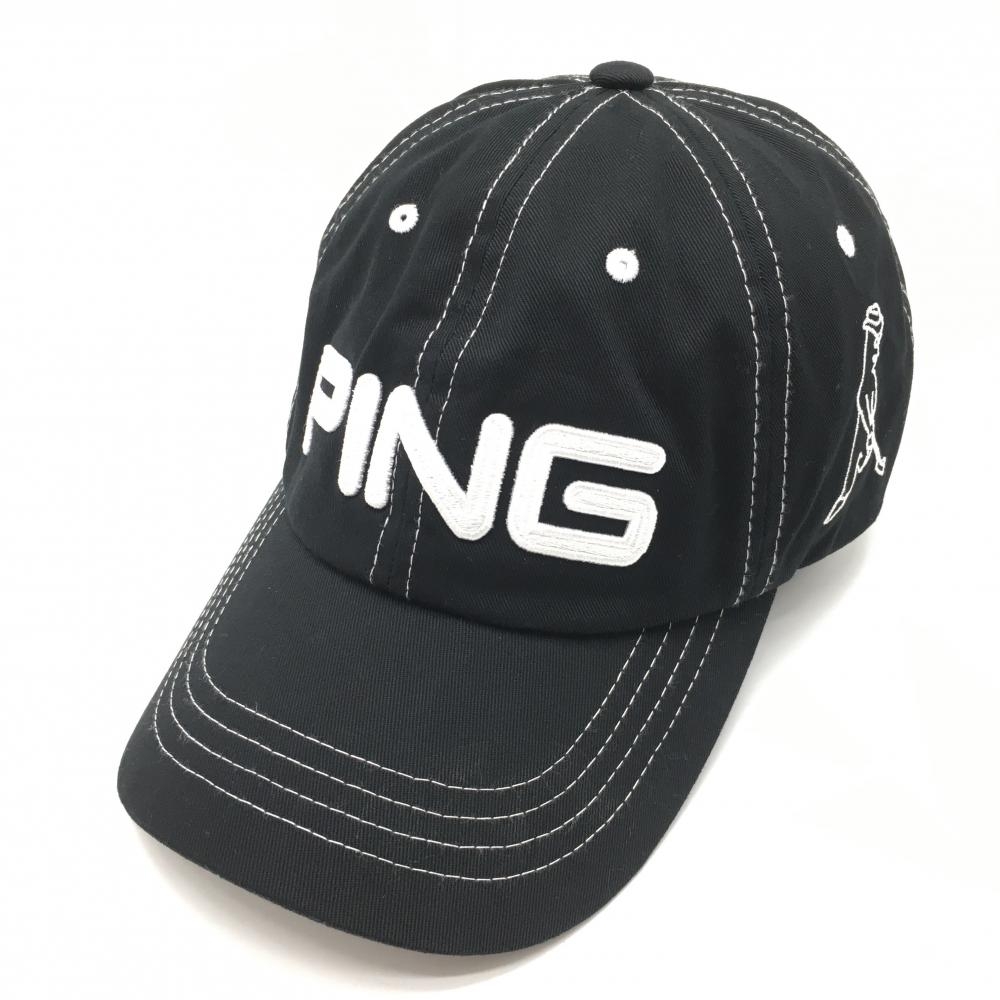 ピン キャップ 黒×白 立体ロゴ ONE SIZE FITS ALL  ゴルフウェア PING 画像