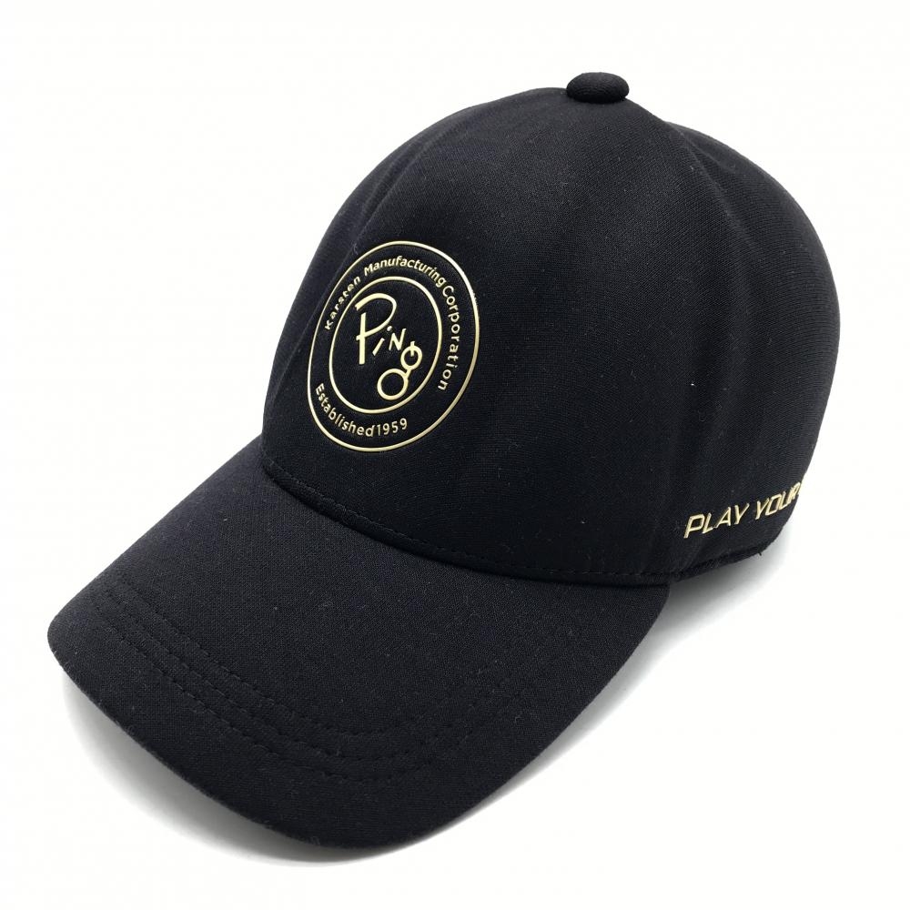 【美品】ピン キャップ 黒×ゴールド フロントロゴ 型崩れ ONE SIZE FITS ALL  ゴルフウェア PING