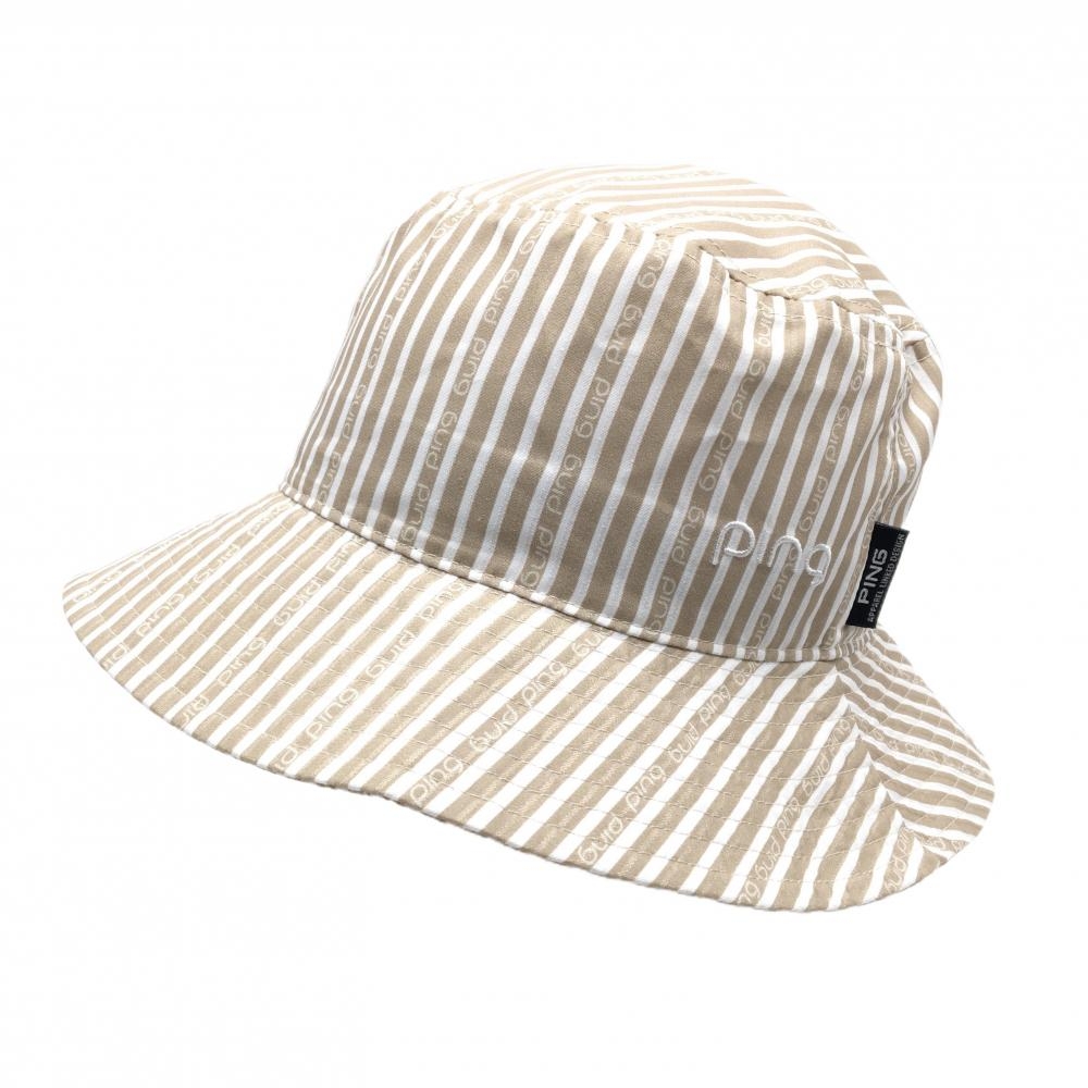 【超美品】ピン バケットハット ベージュ×白 ストライプ  FR  ゴルフウェア 2025年モデル PING
