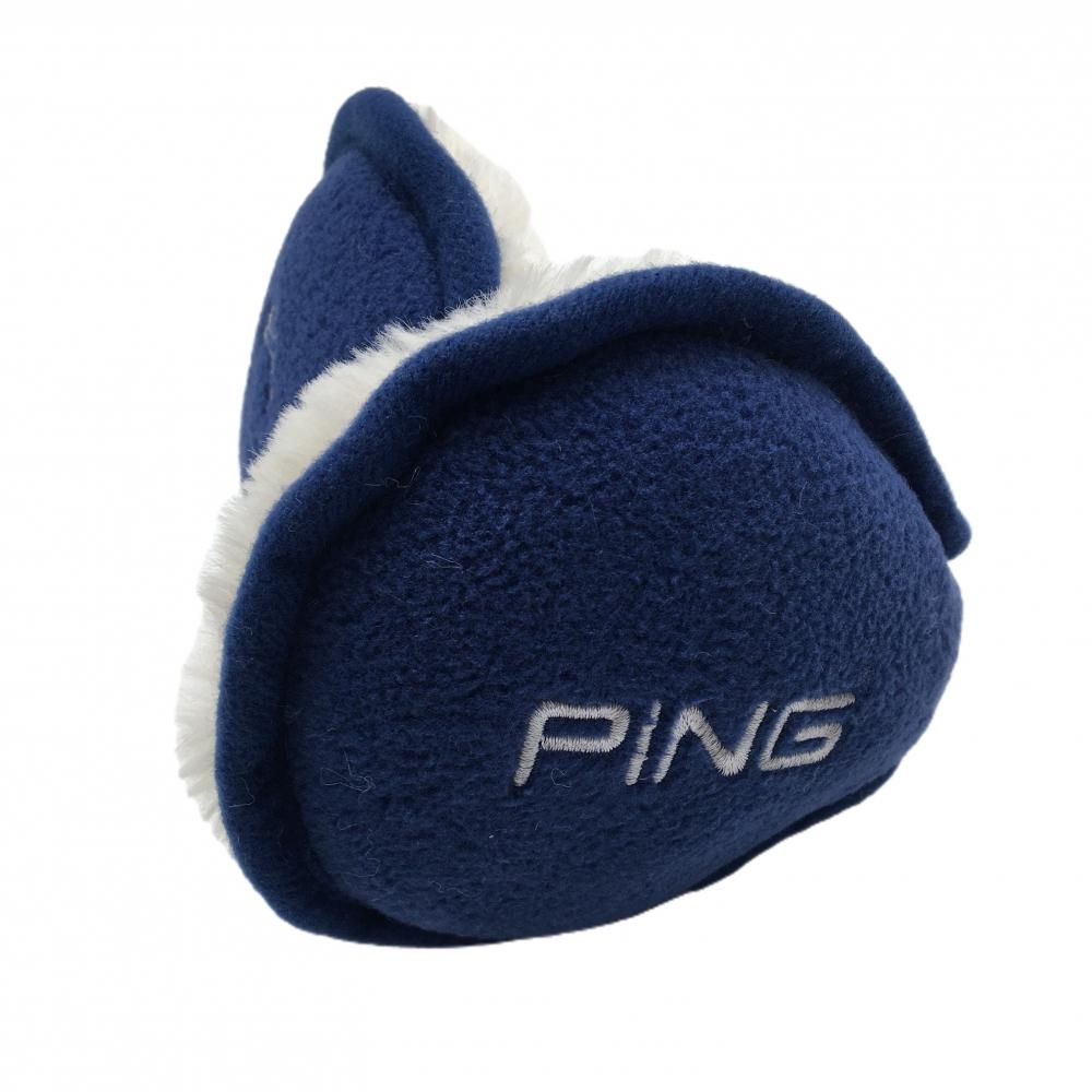 【新品】ピン イヤーマフ ネイビー 内側フェイクファー ロゴ刺しゅう  ゴルフウェア PING