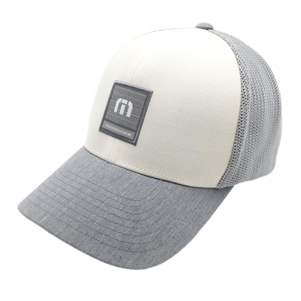 【美品】トラヴィスマシュー メッシュキャップ グレー×白 ロゴ 内側糸飛び L-XL  ゴルフウェア TravisMathew