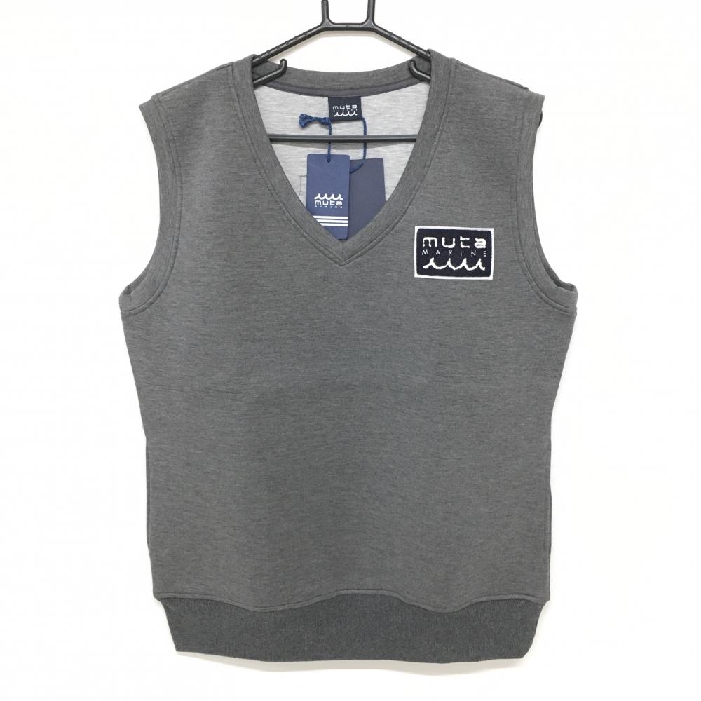 【新品】ムータマリン ベスト 杢グレー×ネイビー Vネック ワッペン ダンボールニット調 メンズ XL ゴルフウェア 2025年モデル muta