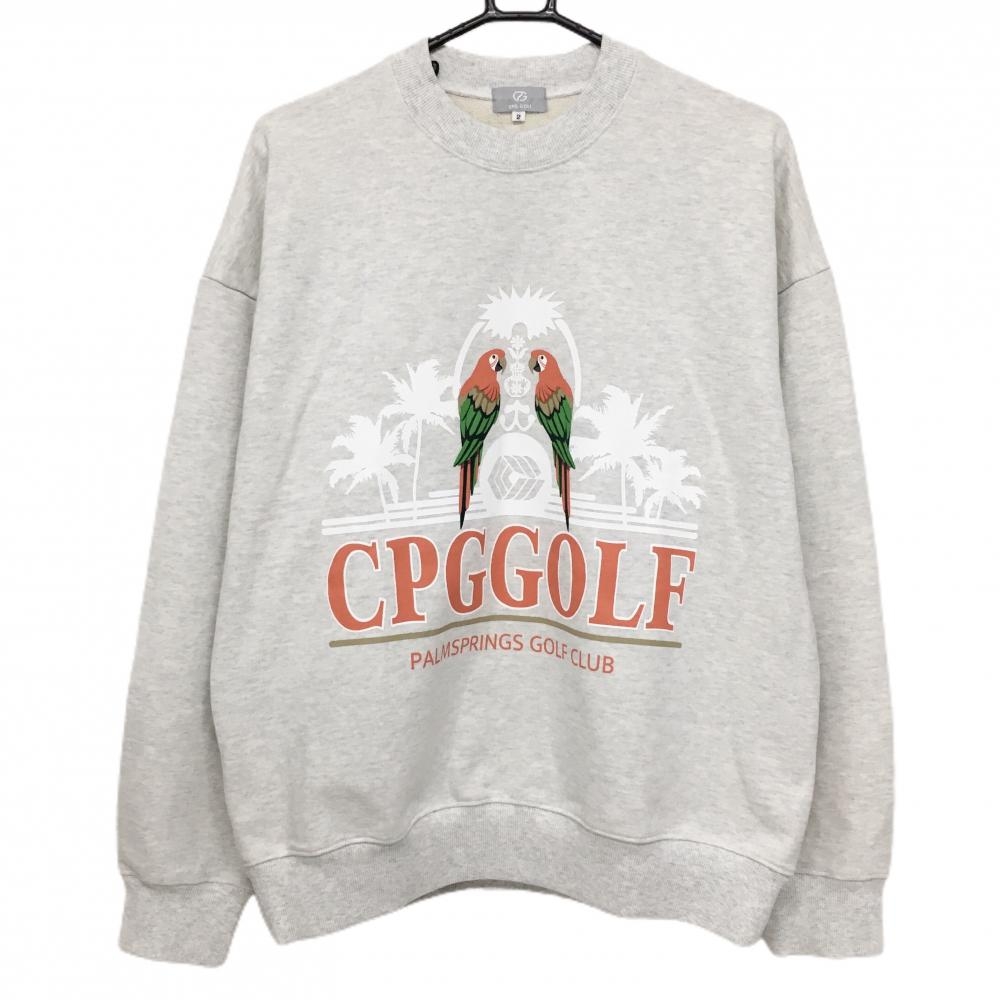 【未使用品】CPG トレーナー 杢ライトグレー×サーモンピンク系×白 フロントロゴ 鳥  メンズ 2(M) ゴルフウェア 2025年モデル CPG