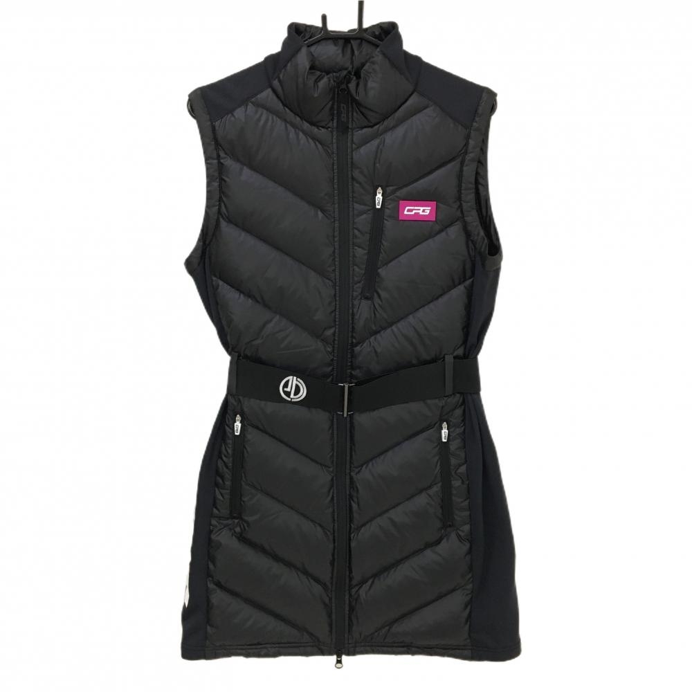 【美品】CPG ダウンワンピース 黒 ゴムベルト付き サイドロゴ  レディース LL ゴルフウェア CPG