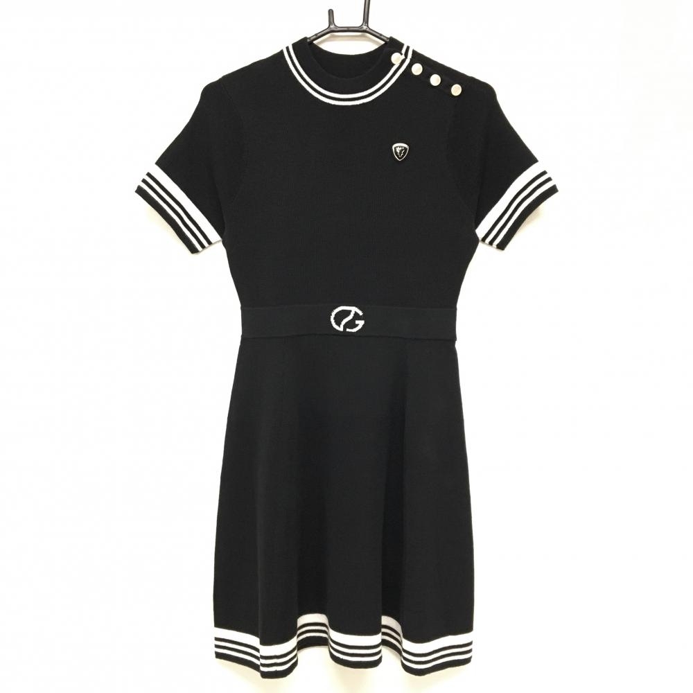 【新品】CPG 半袖ニットワンピース 黒×白 肩ボタン 立体ロゴ レディース 2(M) ゴルフウェア 2024年モデル CPG