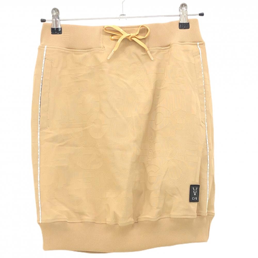 【新品】CPG スカート ベージュ×白 英字地模様 サイドロゴライン ウエストゴム 調節紐 レディース 3(L) ゴルフウェア 2024年モデル CPG