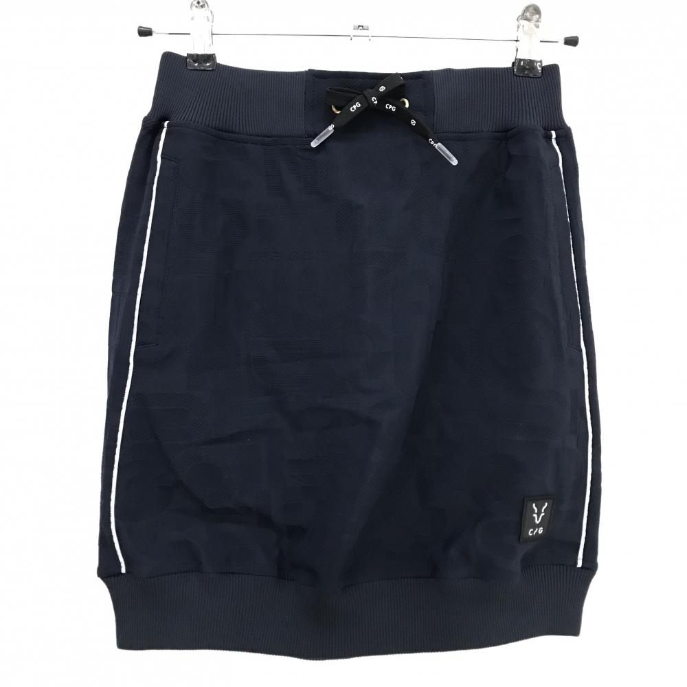 【新品】CPG スカート ネイビー 英字地模様 サイドロゴライン ウエストゴム 調節紐 レディース 2(M) ゴルフウェア 2024年モデル CPG