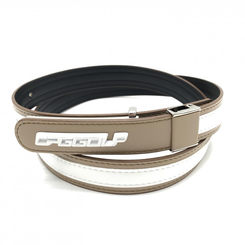 【超美品】CPG ベルト ベージュ×白 ロゴ白 レディース  ゴルフウェア CPG
