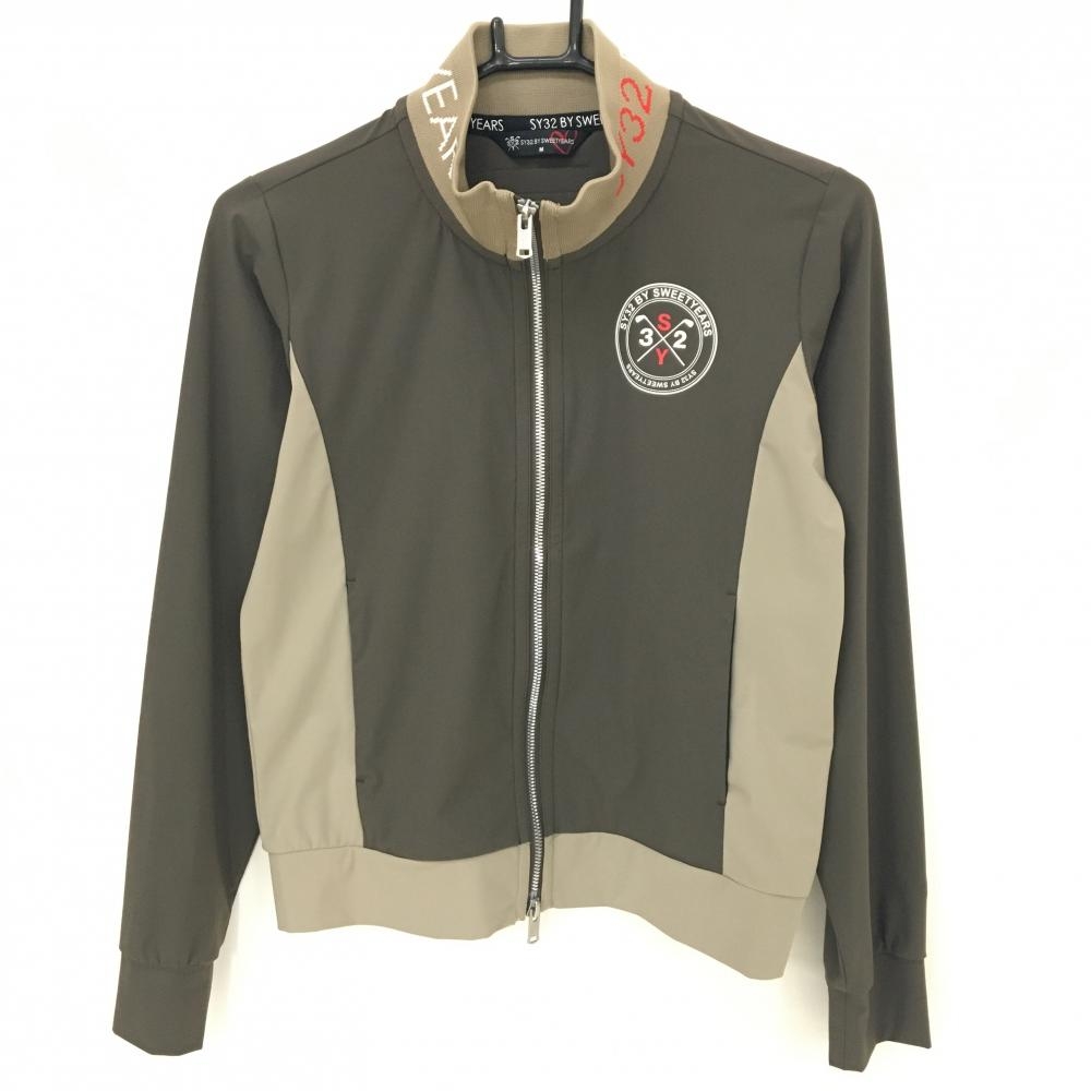 【超美品】SY32 ジャケットブルゾン ブラウン×ライトブラウン ネックロゴ 薄手 レディース M ゴルフウェア SY32 BY SWEET YEARS