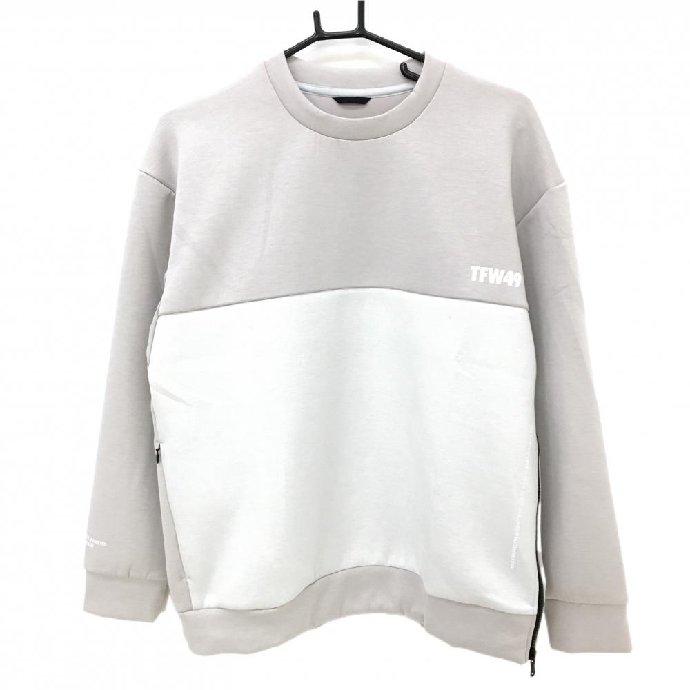 【超美品】TFW49 ハイネックトレーナー ライトベージュ系×ライトグレージュ系 一部メッシュ調 メンズ S ゴルフウェア 2024年モデル TFW49