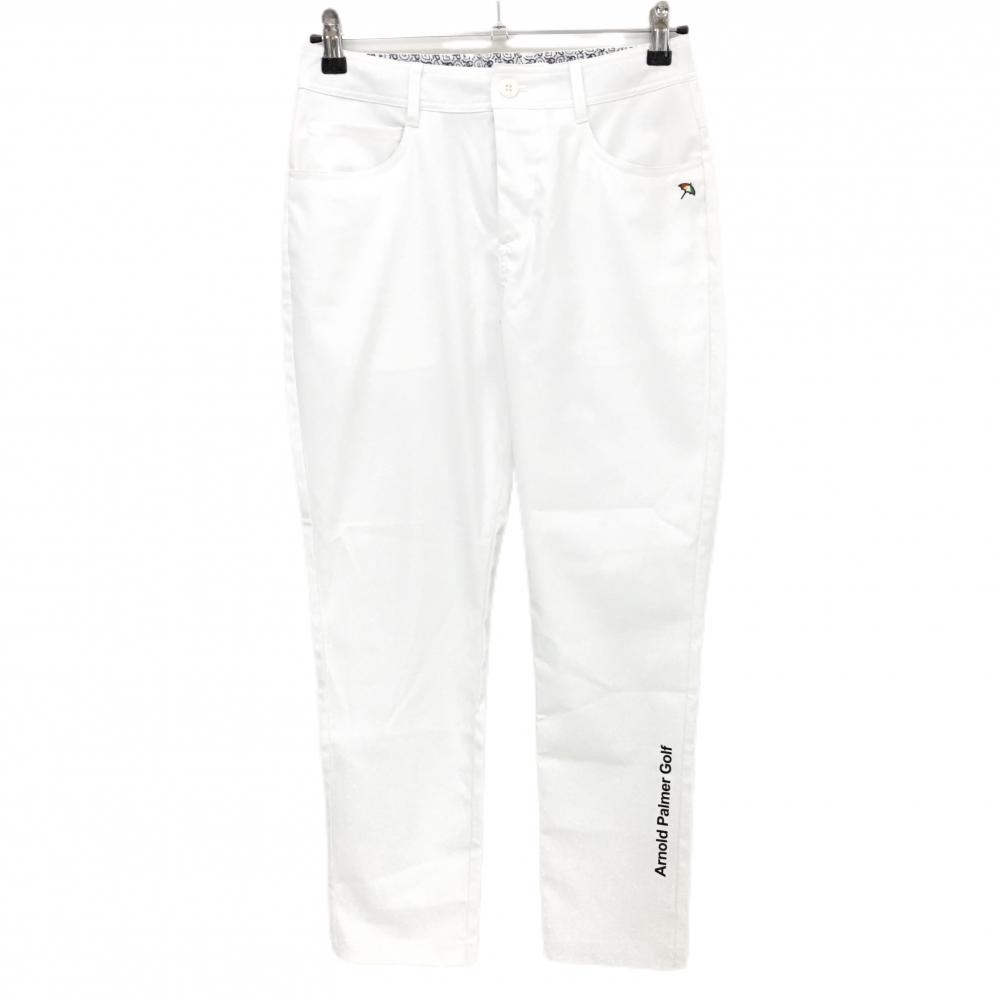 【美品】アーノルドパーマーゴルフ パンツ 白 ベルト裏総柄 裾ロゴ  レディース M ゴルフウェア Arnold Palmer