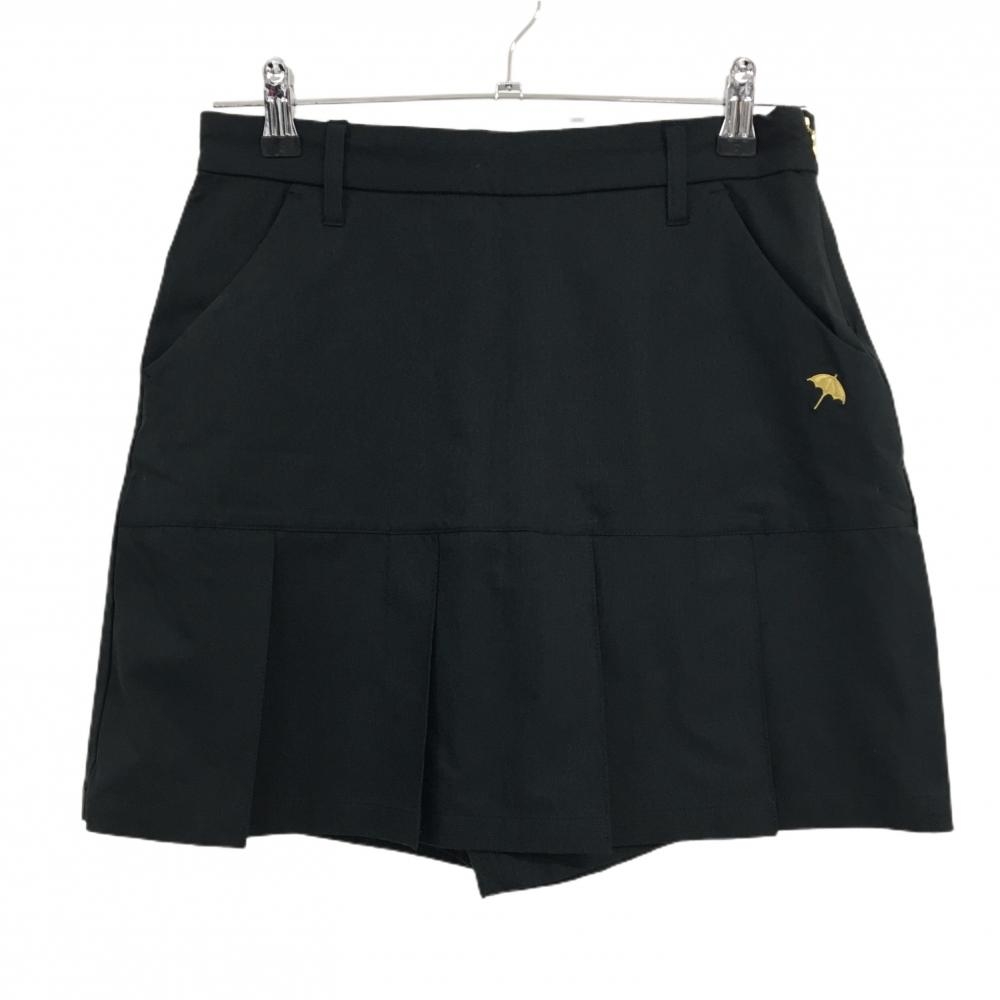 【美品】アーノルドパーマーゴルフ キュロットスカート 黒 前裾プリーツ ロゴ刺しゅう レディース 9 ゴルフウェア Arnold Palmer