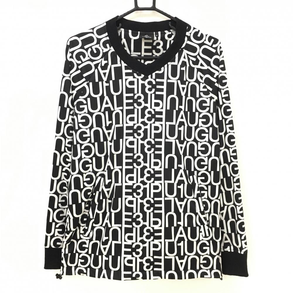 【超美品】ウノピゥウノウグァーレトレ スニード 黒×白 ロゴ総柄 蓄熱裏地  メンズ IV(M) ゴルフウェア 1PIU1UGUALE3 