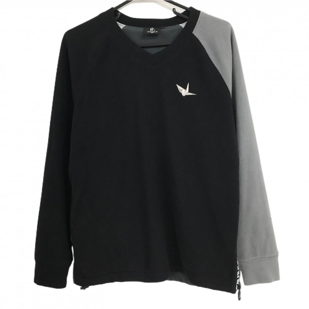 【美品】ウノピゥウノウグァーレトレゴルフ フリーススニード 黒×グレー 背面ロゴ 蓄熱裏地 メンズ IV(M) ゴルフウェア 1PIU1UGUALE3 