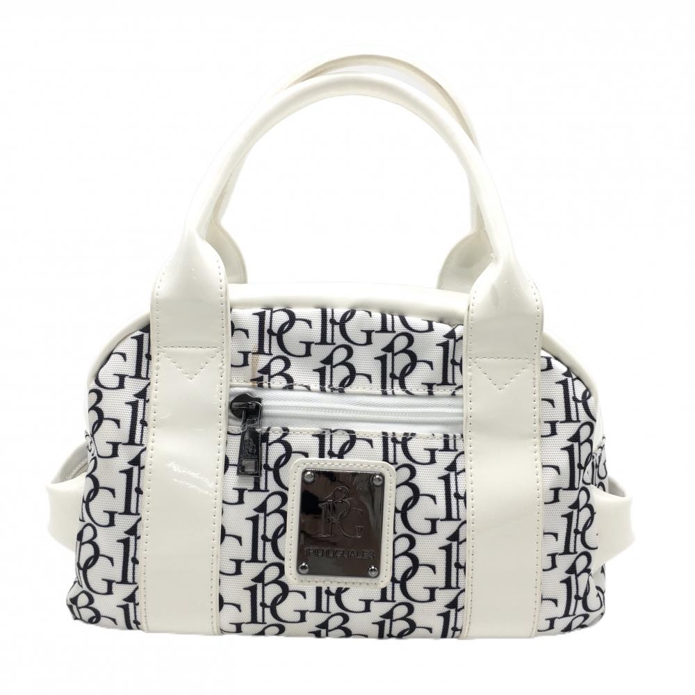 ウノピゥウノウグァーレトレ カートバッグ 白×黒 ロゴ総柄 内外ポケットゴルフ 1PIU1UGUALE3 