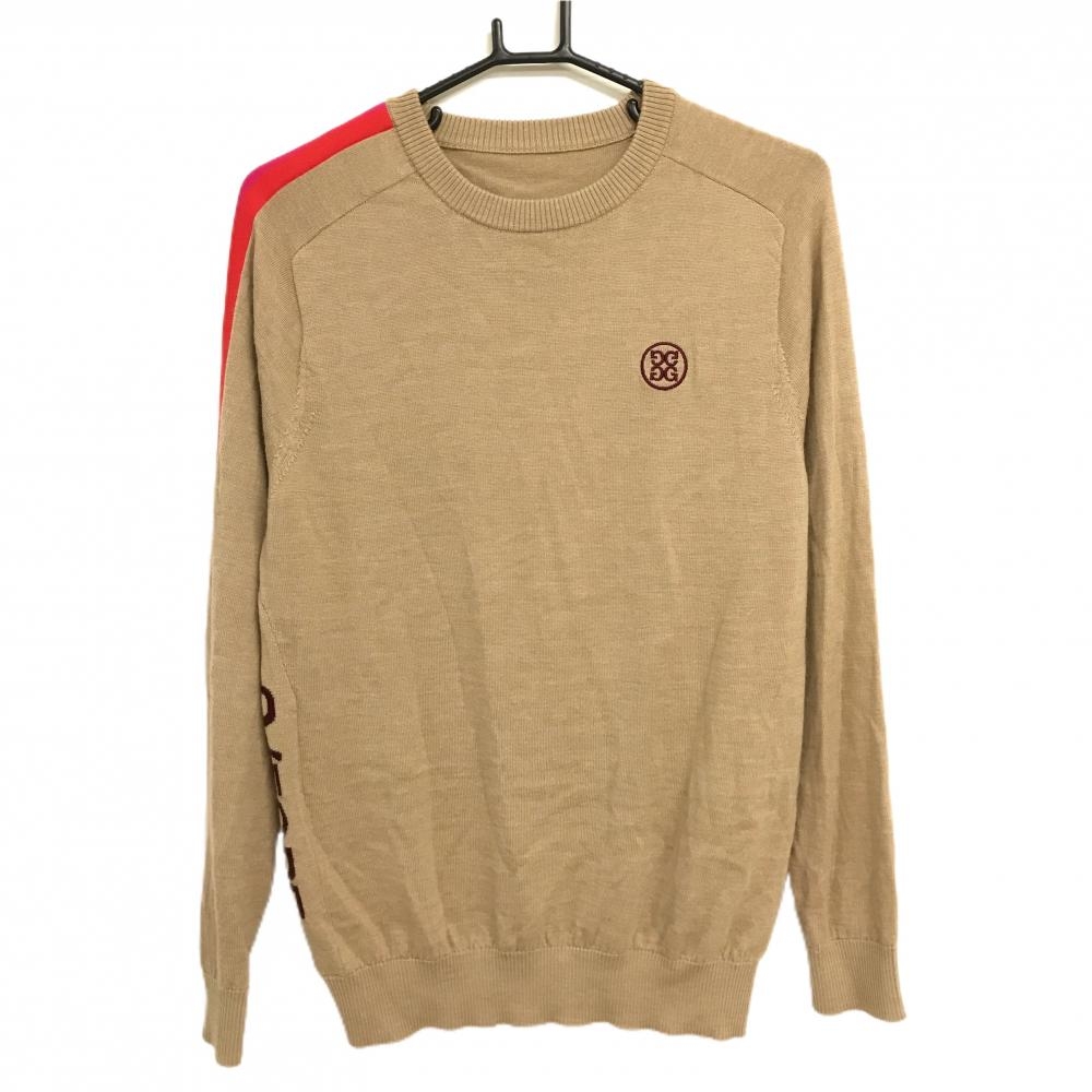 【美品】ジーフォア セーター ベージュ×ピンク 袖ライン シルク・カシミヤ混 ニット  メンズ 1002 ゴルフウェア G/FORE