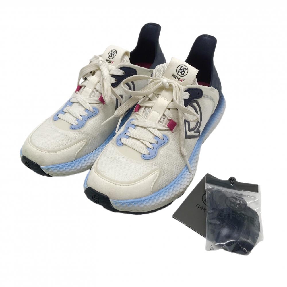 【美品】ジーフォア ゴルフシューズ 白×ライトブルー G4MS22EF41 MENS MG4X2 GOLF CROSS TRAINER メンズ 25.5/26 ゴルフウェア G/FORE