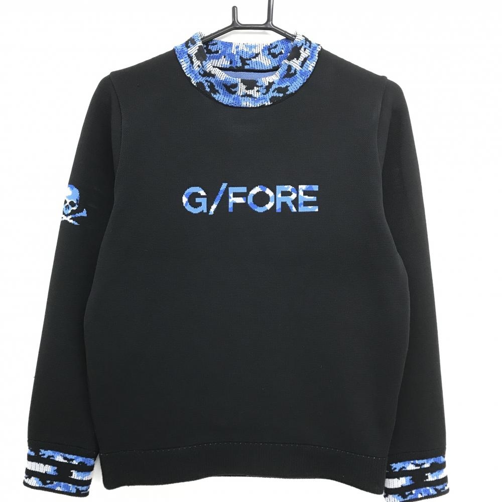 ジーフォア セーター 黒×ブルー ネック・袖口カモフラ スカル ニット レディース 40(L) ゴルフウェア G/FORE