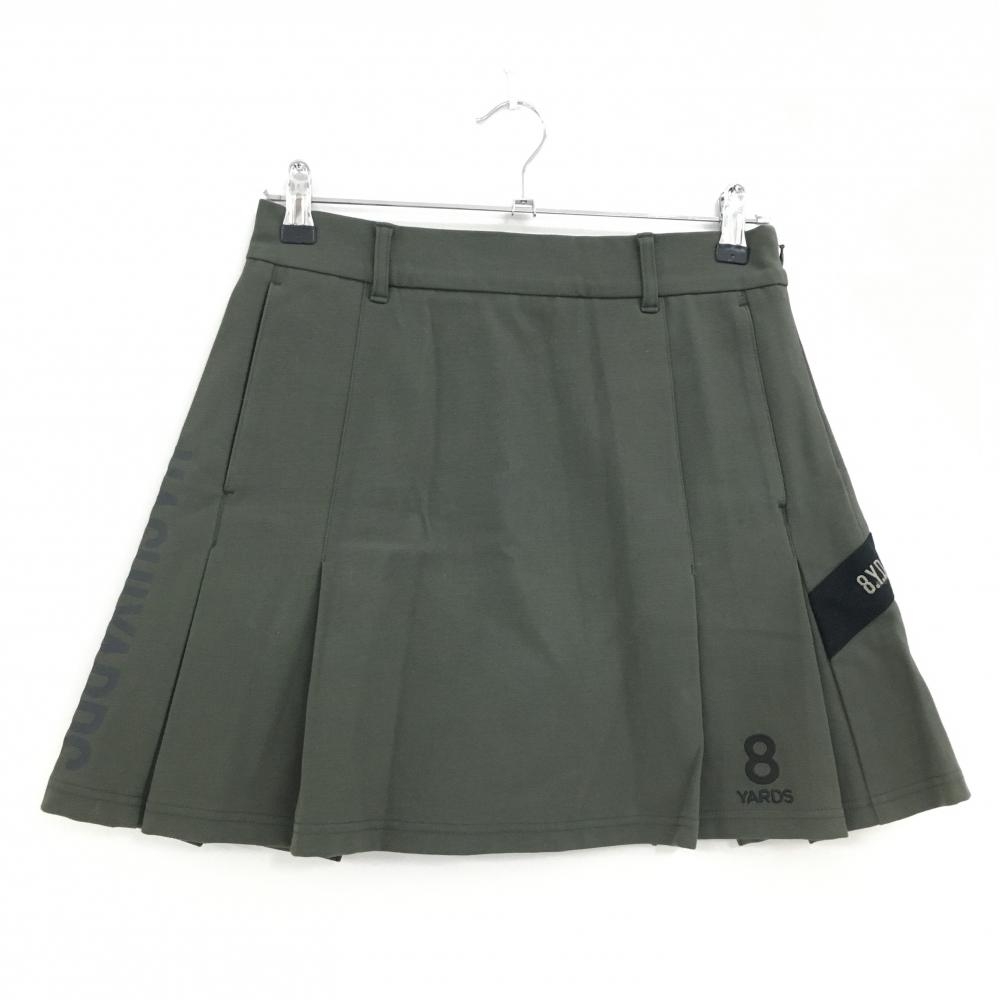 ハチヤーズ スカート カーキ×黒 サイドロゴ 裾一部プリーツ  レディース L ゴルフウェア 8YARDS
