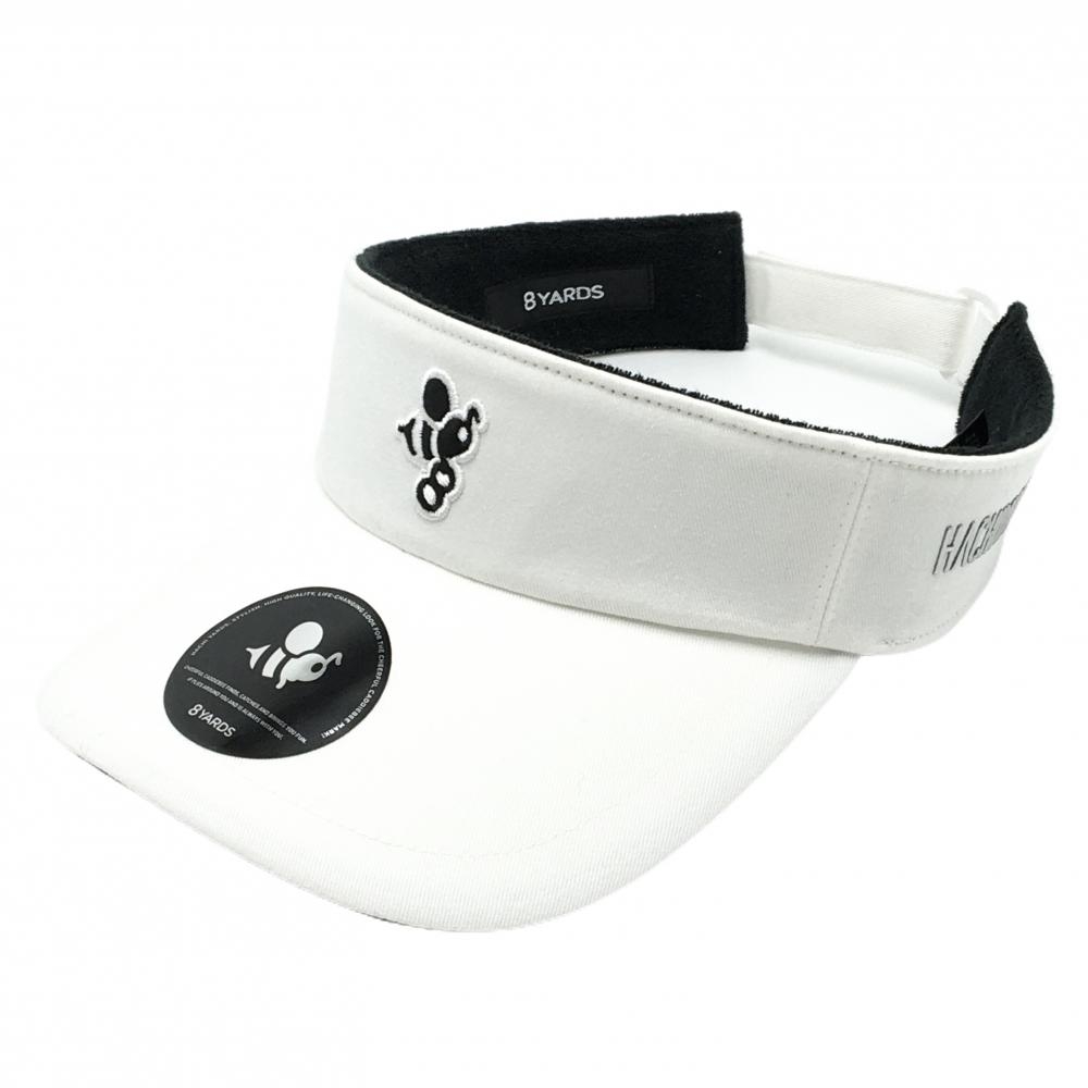 【新品】ハチヤーズ サンバイザー 白×黒 ロゴ刺しゅう 内側パイル地  F   ゴルフウェア 2024年モデル 8YARDS