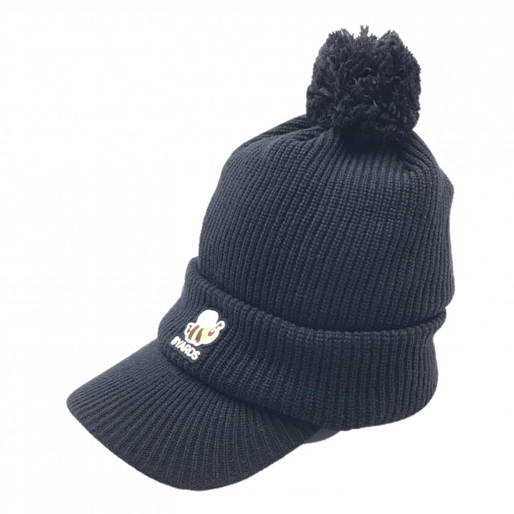 【新品】ハチヤーズ つば付ニット帽 黒 ロゴ刺しゅう ボンボン付   ゴルフウェア 2024年モデル 8YARDS