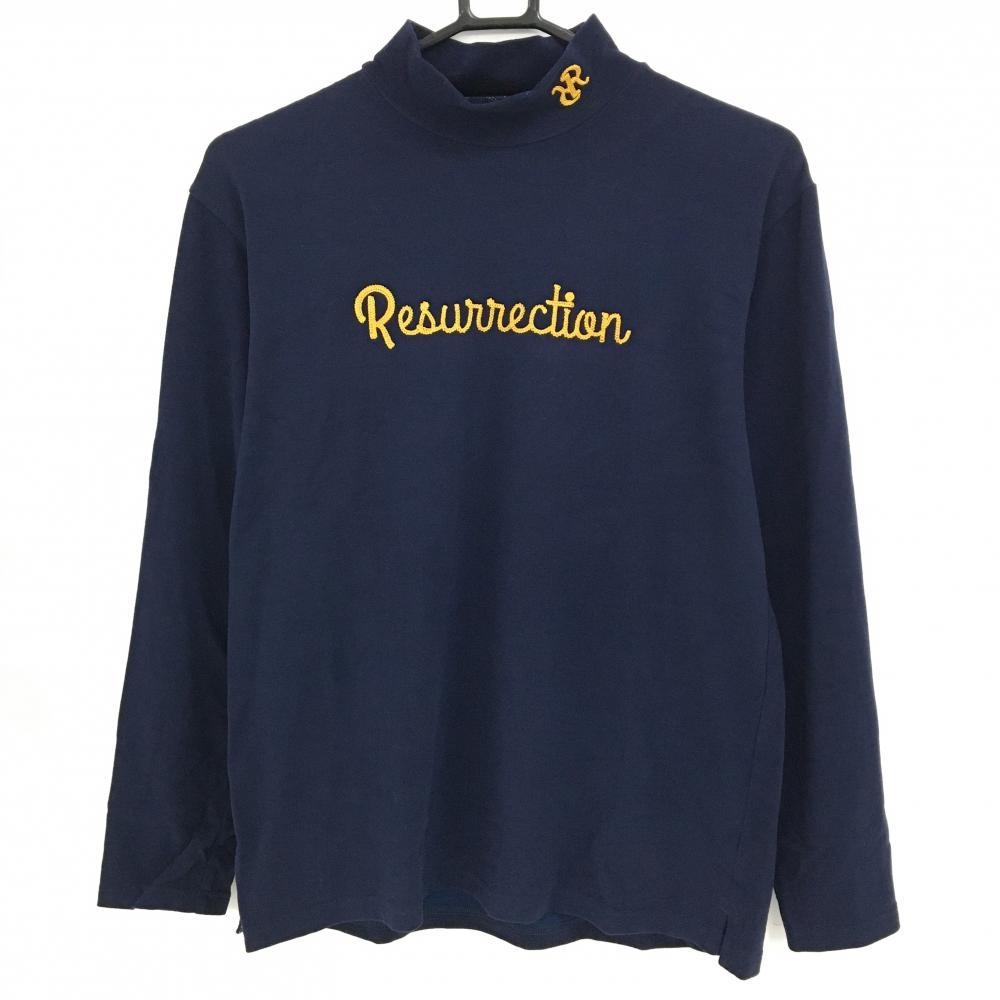【美品】レザレクション 長袖ハイネックシャツ ネイビー 表微起毛 アクリル混 ロゴ刺しゅう  メンズ M ゴルフウェア Resurrection