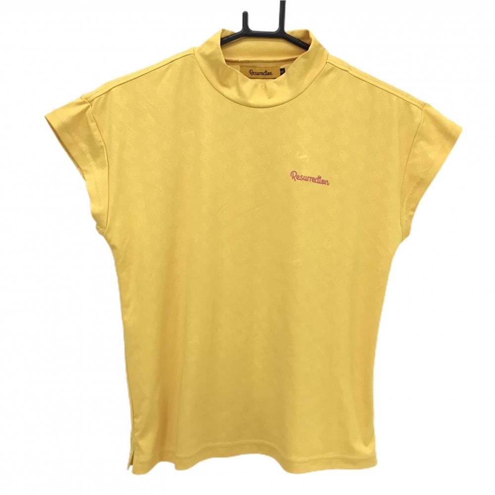 【超美品】レザレクション 半袖ハイネックシャツ イエロー 地模様  レディース S ゴルフウェア Resurrection