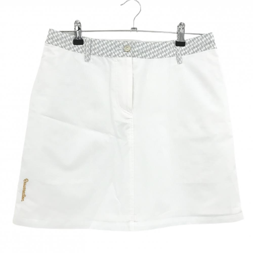 【超美品】レザレクション スカート 白×グレー系 後面総柄 裏地付 レディース L ゴルフウェア Resurrection