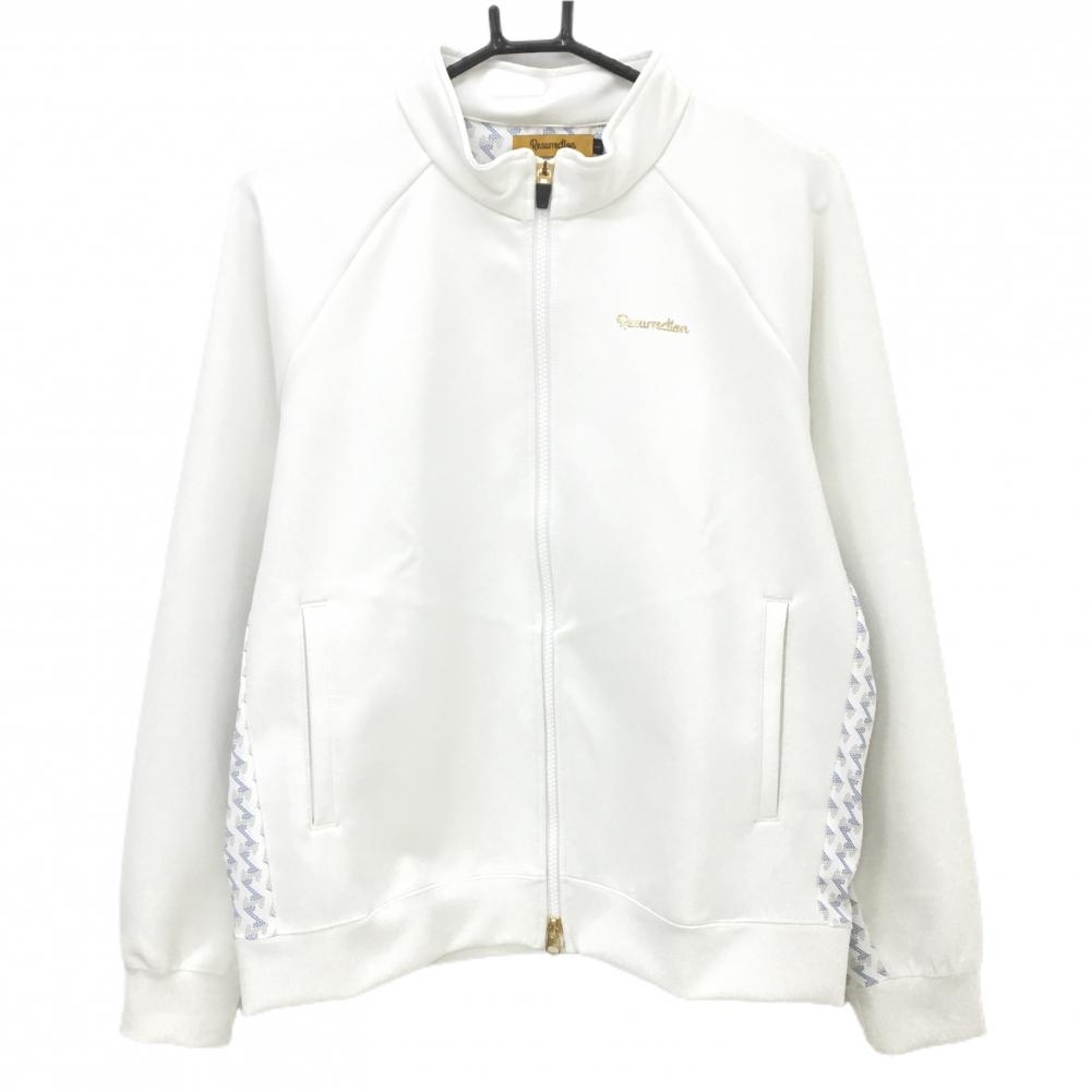 【超美品】レザレクション ジャケットブルゾン 白×ブルー サイド切替総柄  レディース L ゴルフウェア Resurrection