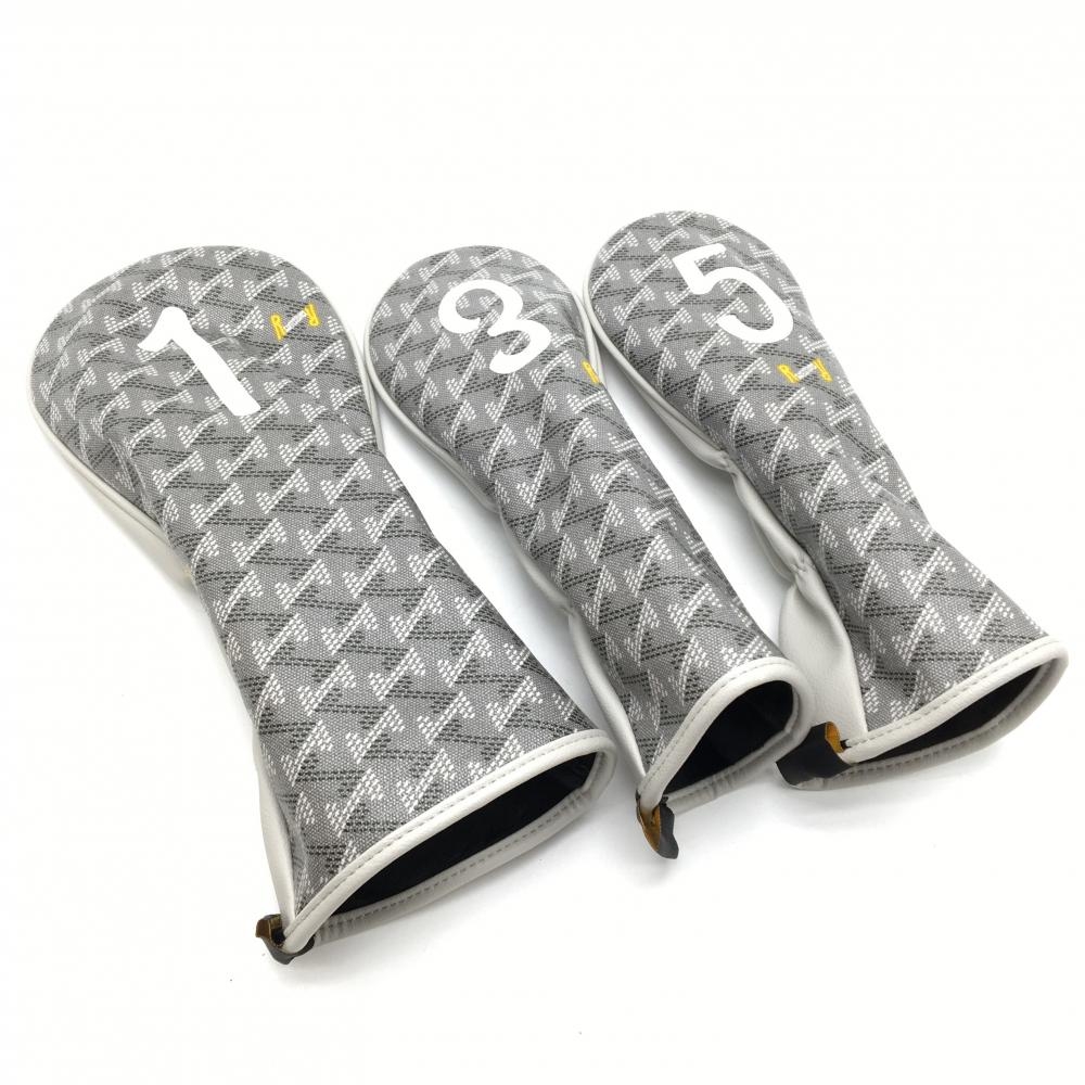 【超美品】レザレクション ヘッドカバー3点セット(DR FW×2) グレー×白 ロゴ総柄ゴルフ 2025年モデル Resurrection