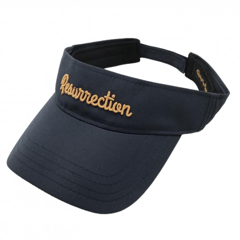 【超美品】レザレクション サンバイザー ネイビー×ベージュ系 立体ロゴ ONE SIZE  ゴルフウェア Resurrection