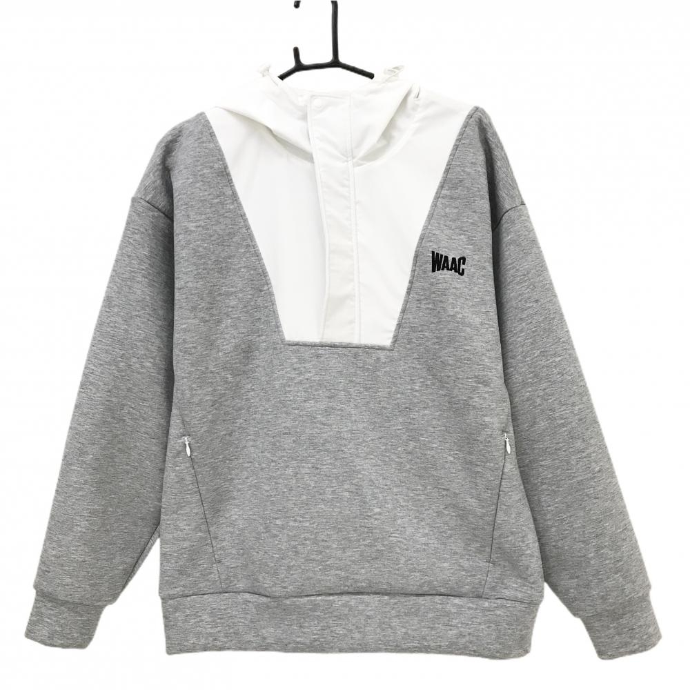ワック パーカー グレー×白 ハーフジップ トレーナー ダンボールニット メンズ 2(M) ゴルフウェア WAAC