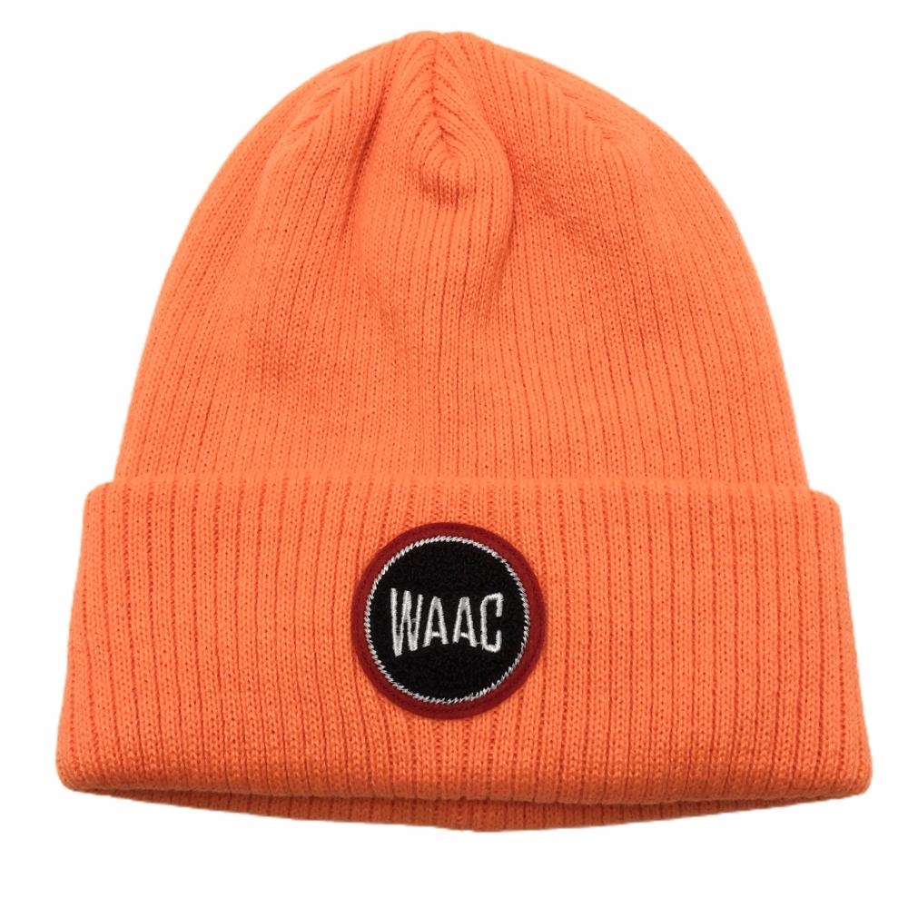 【新品】ワック ニット帽 オレンジ×黒 フロントロゴ ウール混 1098  ゴルフウェア WAAC