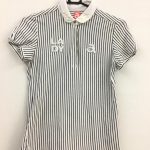 アルチビオ 半袖ポロシャツ 白×黒 ストライプ フェイクパール