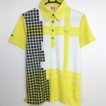 プーマ 半袖ポロシャツ イエロー×白×黒 格子柄