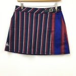 ルコック　スカート　スコート　ストライプ　青レッドワイン