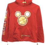 マークアンドロナ パーカー 赤×ゴールド×グレー ミッキー