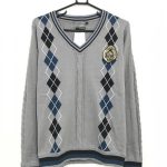 ラッセルノ　長袖セーター　グレー×ネイビー×黒　アーガイル柄