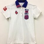 ルコック 半袖ポロシャツ 白×ピンク×パープル ワッペン