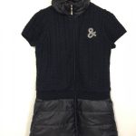 アンパスィ 中綿半袖ワンピース ダークネイビー 一部ニット ケーブル編み